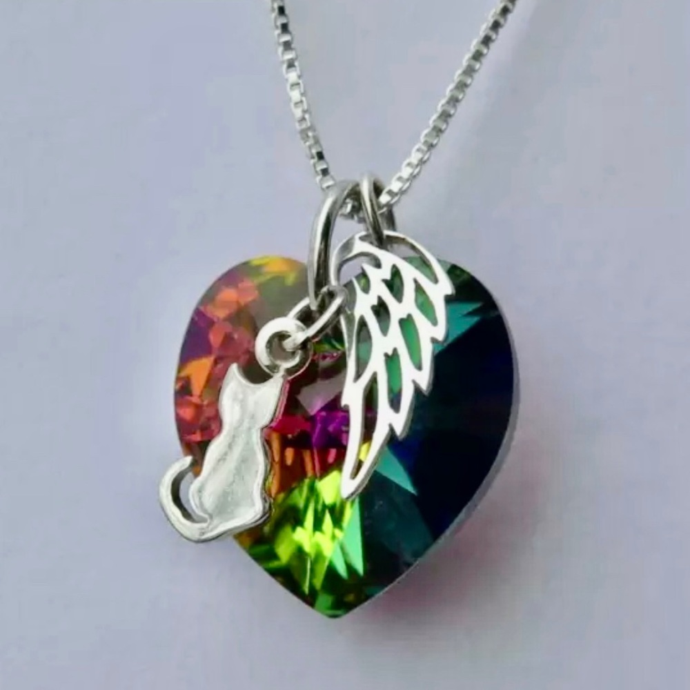 Rainbow Bridge Cat Memorial Pet Loss Necklace